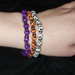 Day Dead Skull Bracelet White Orange Purple Skulls